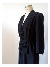 Load image into Gallery viewer, 1940s - Superb Belted Peplum Black Crepe Dress - W31 (80cm)