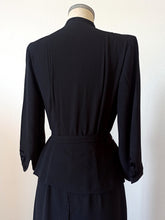 Load image into Gallery viewer, 1940s - Superb Belted Peplum Black Crepe Dress - W31 (80cm)