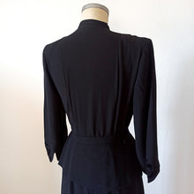 Load image into Gallery viewer, 1940s - Superb Belted Peplum Black Crepe Dress - W31 (80cm)