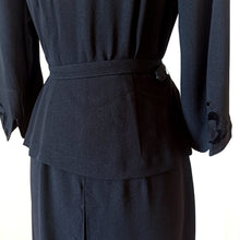 Load image into Gallery viewer, 1940s - Superb Belted Peplum Black Crepe Dress - W31 (80cm)