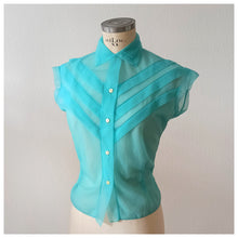 Charger l'image dans la galerie, 1950s - DEADSTOCK - French Turquoise Nylon Blouse - Sz. 42