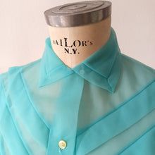 Charger l'image dans la galerie, 1950s - DEADSTOCK - French Turquoise Nylon Blouse - Sz. 42