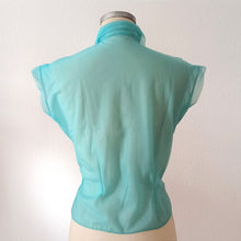Charger l'image dans la galerie, 1950s - DEADSTOCK - French Turquoise Nylon Blouse - Sz. 42
