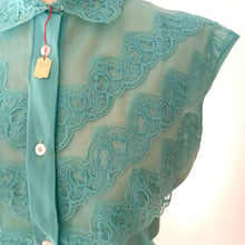 Charger l'image dans la galerie, 1950s - DEADSTOCK - French Blue Nylon Blouse - Sz. 48