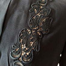 Charger l'image dans la galerie, 1950s - Superb Black Rayon Silk Blouse - Sz. 42