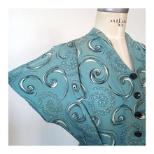 Load image into Gallery viewer, 1940s - Spectacular German Teal Silk Printed Dress - W39 (100cm)