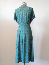 Load image into Gallery viewer, 1940s - Spectacular German Teal Silk Printed Dress - W39 (100cm)