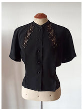 Charger l'image dans la galerie, 1940s 1950s - Stunning Black Rayon Blouse - Sz. 44