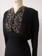 Cargar imagen en el visor de la galería, 1930s - Outstanding Hand Embroidered Black Crepe Silk Dress - W31 (80cm)