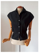 Charger l'image dans la galerie, 1950s - FRENCH DEADSTOCK - Black Rayon Blouse - Sz. 42