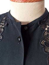 Charger l'image dans la galerie, 1940s 1950s - Stunning Black Rayon Blouse - Sz. 44