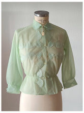 Charger l'image dans la galerie, 1950s - FRANCE - DEADSTOCK - Green Nylon Blouse - Sz. 44