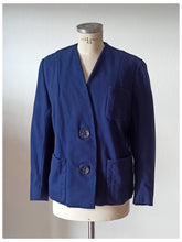 Cargar imagen en el visor de la galería, 1940s 1950s - Elegant Navy Blue Wool Winter Jacket