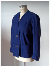 Cargar imagen en el visor de la galería, 1940s 1950s - Elegant Navy Blue Wool Winter Jacket