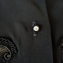 Charger l'image dans la galerie, 1940s 1950s - Stunning Black Rayon Blouse - Sz. 42