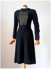 Cargar imagen en el visor de la galería, 1930s - Superb Black See-through Lace Panel Dress - W31 (78cm)