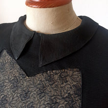Cargar imagen en el visor de la galería, 1930s - Superb Black See-through Lace Panel Dress - W31 (78cm)