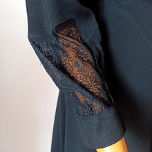 Cargar imagen en el visor de la galería, 1930s - Superb Black See-through Lace Panel Dress - W31 (78cm)