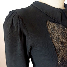 Cargar imagen en el visor de la galería, 1930s - Superb Black See-through Lace Panel Dress - W31 (78cm)