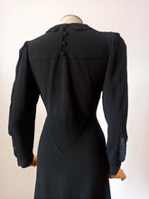 Cargar imagen en el visor de la galería, 1930s - Superb Black See-through Lace Panel Dress - W31 (78cm)