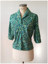 Charger l'image dans la galerie, 1950s - Gorgeous Abstract Green Cotton Blouse - Sz.44