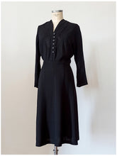 Load image into Gallery viewer, 1930s 1940s - Superb Black Crepe Dress - W35 (90cm)
