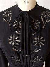 Load image into Gallery viewer, 1930s 1940s - Stunning Black Crepe See-Through Dress - W29 (74cm)