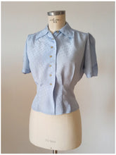 Load image into Gallery viewer, 1930s 1940s - Gorgeous Light Blue Satin Silk Blouse - Sz 42