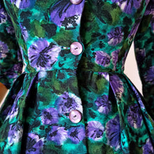 Charger l'image dans la galerie, 1950s - Stunning Purple Flowers Soft Wool Dress - W25 (64cm)