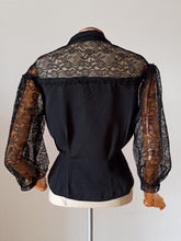 Charger l'image dans la galerie, 1950s - Superb Black Rayon Lace Blouse - W31 (80cm)