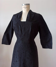 Charger l'image dans la galerie, 1950s - Stunning Black Textured Satin Dress - W30 (76cm)