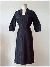 Charger l'image dans la galerie, 1950s - Stunning Black Textured Satin Dress - W30 (76cm)