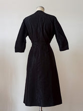 Charger l'image dans la galerie, 1950s - Stunning Black Textured Satin Dress - W30 (76cm)