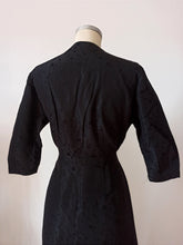 Charger l'image dans la galerie, 1950s - Stunning Black Textured Satin Dress - W30 (76cm)