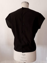 Load image into Gallery viewer, 1960s - TETOROM - Chic Black Crepe Polyester Blouse - Sz. 44