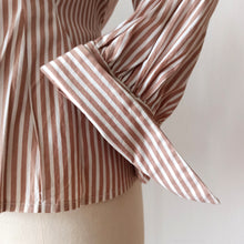 Charger l'image dans la galerie, 1940s 1950s - Fabulous Striped Cotton Blouse - Sz 46