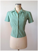 Load image into Gallery viewer, 1940s - Adorable Green Checked Cotton Blouse - Sz 40