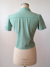 Load image into Gallery viewer, 1940s - Adorable Green Checked Cotton Blouse - Sz 40
