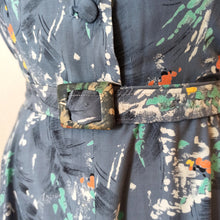 Cargar imagen en el visor de la galería, 1940s - Ultragorgeous Pigeon Blue Floral Rayon Dress - W28.5 (72cm)