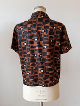 Charger l'image dans la galerie, 1950s 1960s - Fabulous Geometric Satin Blouse - Sz L/XL