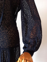 Cargar imagen en el visor de la galería, 1930s - Exquisite Art Deco Ink Blue Sheer Dress - W39 (100cm)
