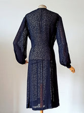 Cargar imagen en el visor de la galería, 1930s - Exquisite Art Deco Ink Blue Sheer Dress - W39 (100cm)