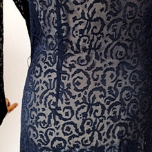 Cargar imagen en el visor de la galería, 1930s - Exquisite Art Deco Ink Blue Sheer Dress - W39 (100cm)