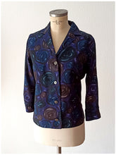 Charger l'image dans la galerie, 1960s - Amazing Blue Abstract Blouse - Sz 38