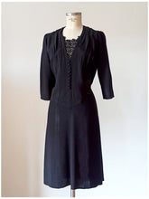 Load image into Gallery viewer, 1940s - Superb Black Crepe Dress - W37 (94cm)