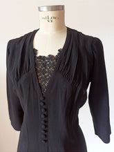 Load image into Gallery viewer, 1940s - Superb Black Crepe Dress - W37 (94cm)