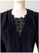 Load image into Gallery viewer, 1940s - Superb Black Crepe Dress - W37 (94cm)