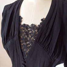 Load image into Gallery viewer, 1940s - Superb Black Crepe Dress - W37 (94cm)