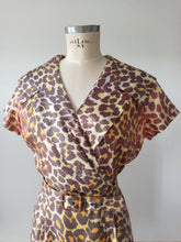 Load image into Gallery viewer, 1950s - BLANES, London - Stunning Leopard Satin Dress - W27.5 (70cm)