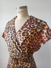 Load image into Gallery viewer, 1950s - BLANES, London - Stunning Leopard Satin Dress - W27.5 (70cm)